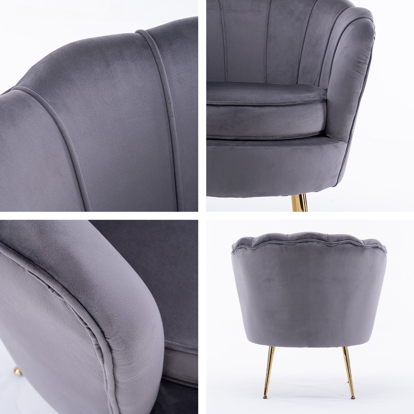 Okretro Armchair Lounge Chair Accent Velvet Shell Scallop + Ottoman Footstool Round GREY