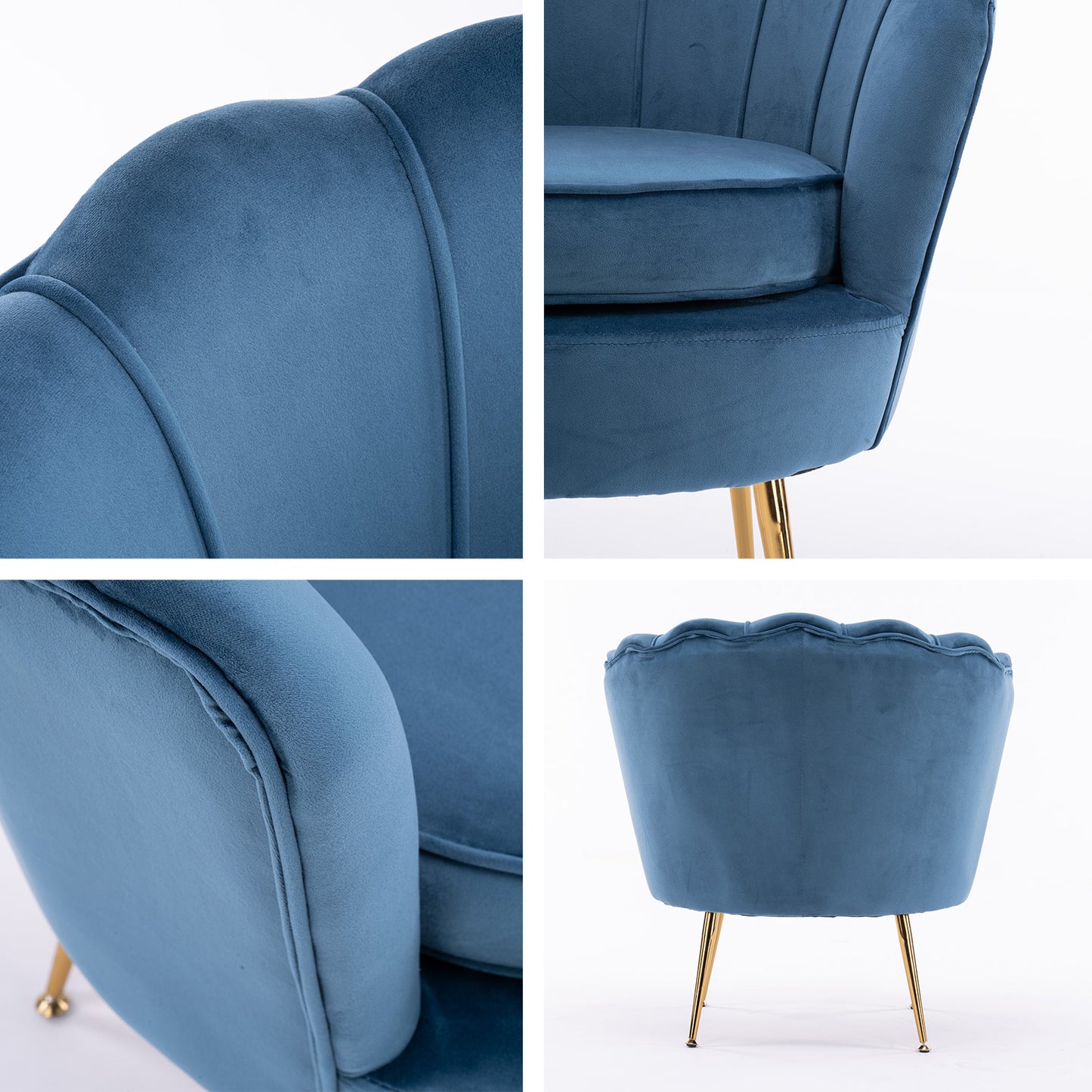 Okretro Armchair Lounge Chair Accent Velvet Shell Scallop + Ottoman Footstool Round NAVY BLUE