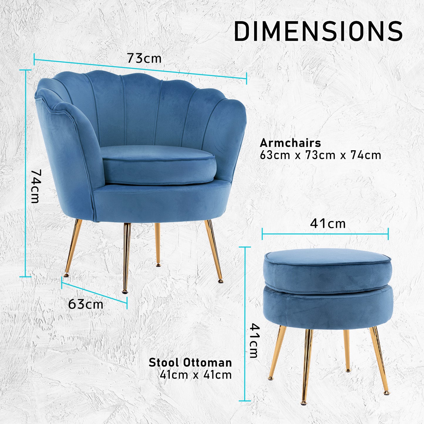 Okretro Armchair Lounge Chair Accent Velvet Shell Scallop + Ottoman Footstool Round NAVY BLUE