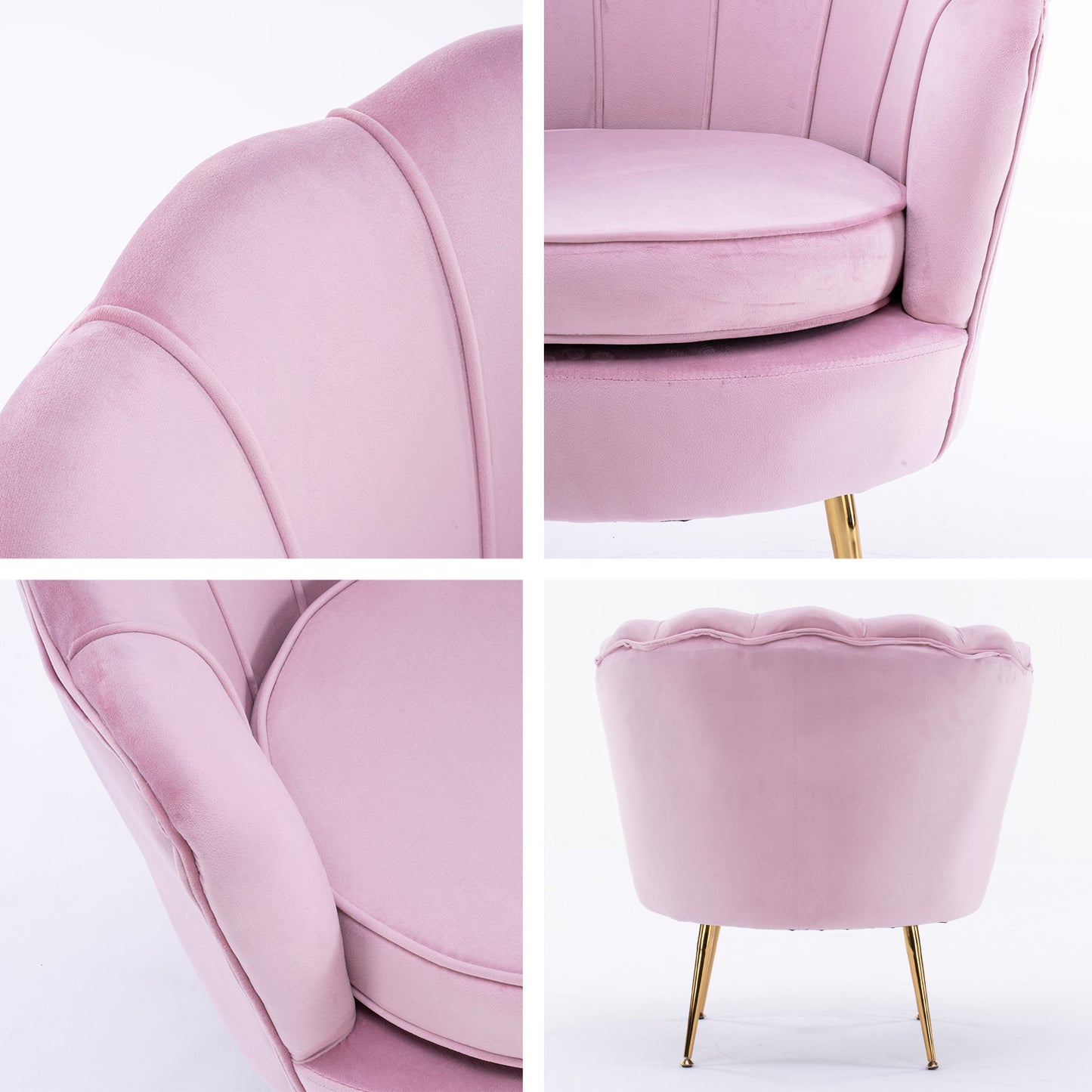 Okretro Armchair Lounge Chair Accent Velvet Shell Scallop + Round Ottoman Footstool PINK