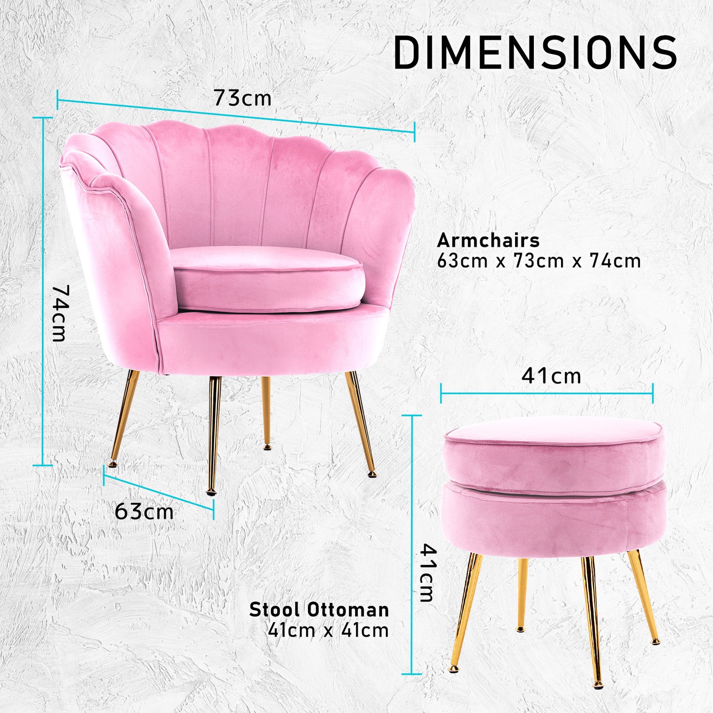 Okretro Armchair Lounge Chair Accent Velvet Shell Scallop + Round Ottoman Footstool PINK