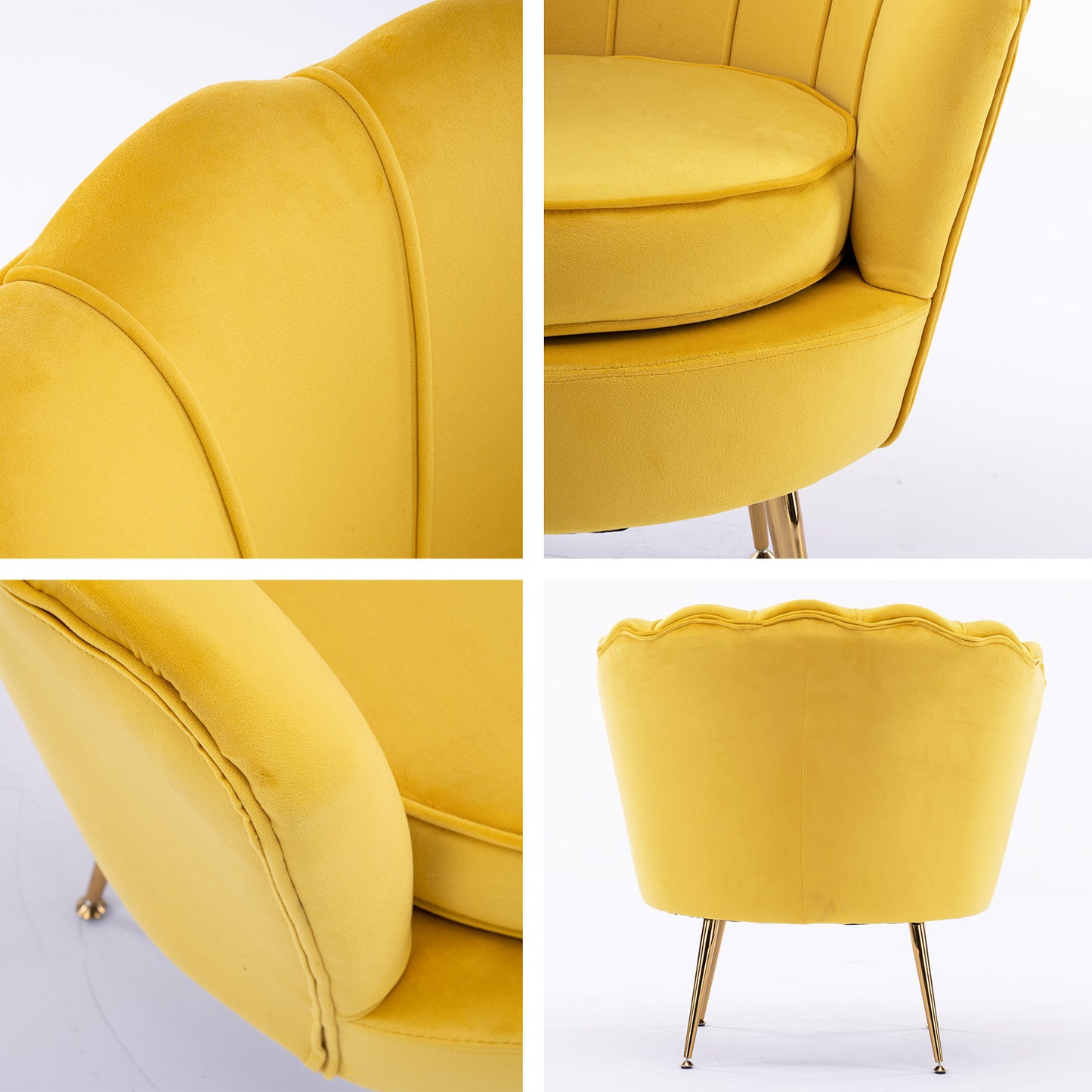 Okretro Armchair Lounge Chair Accent Velvet Shell Scallop + Round Ottoman Footstool YELLOW