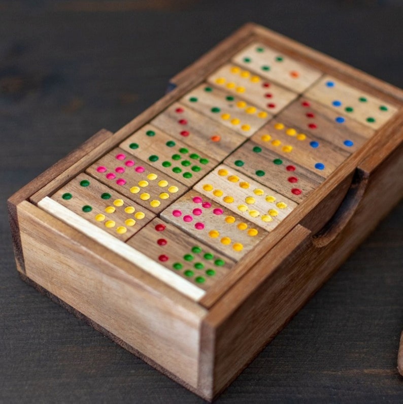 Wooden Domino Game Set Handmade Dominoes in Gift box