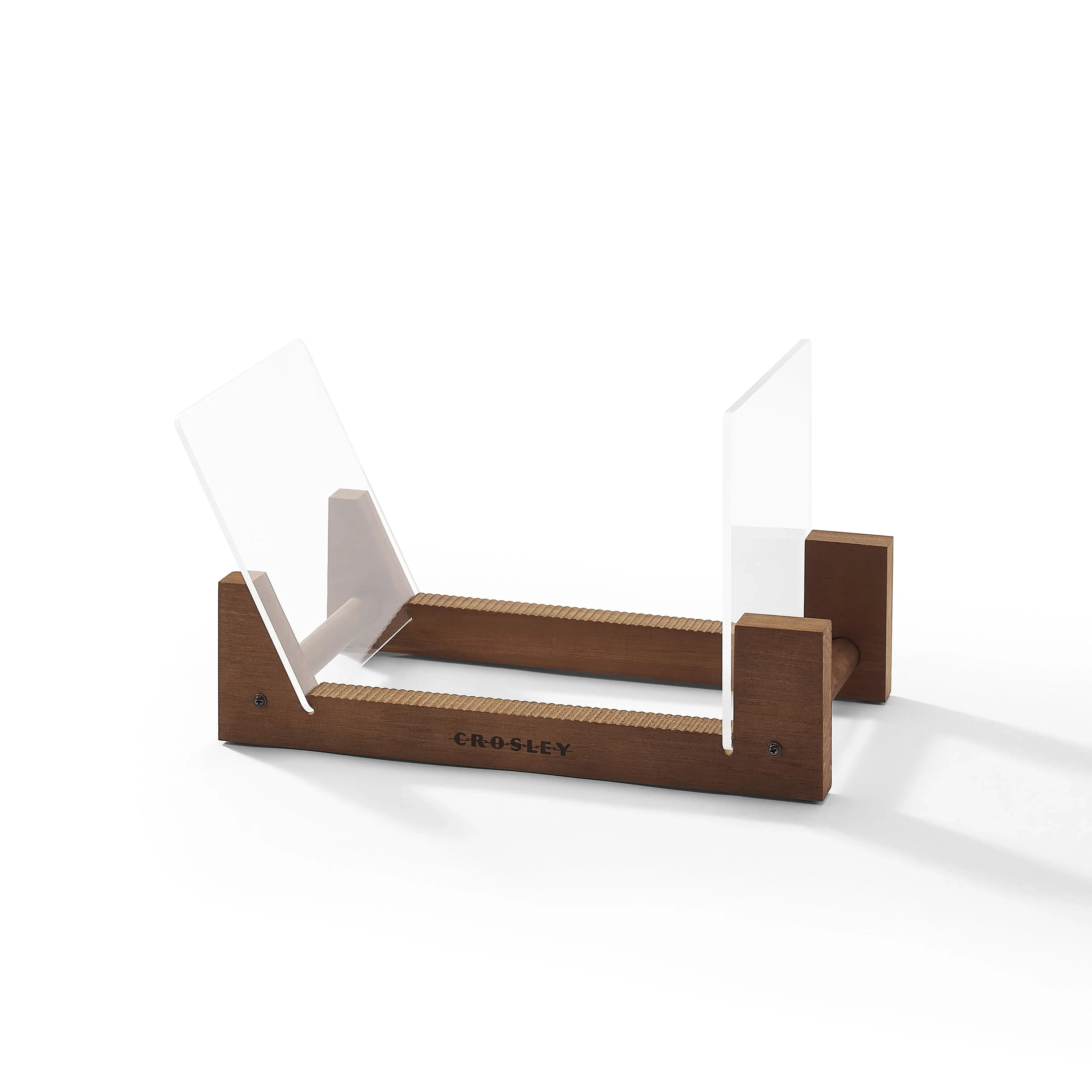 Crosley wooden and acrylic vinyl record holder on white background