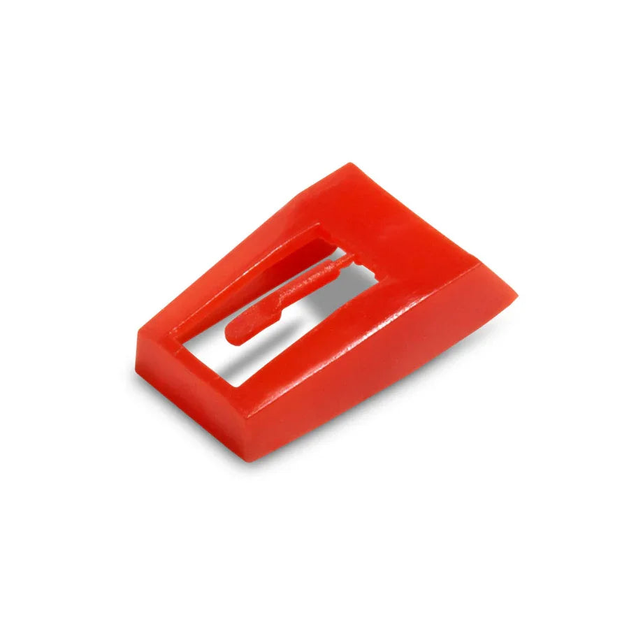Red plastic turntable stylus needle replacement on white background