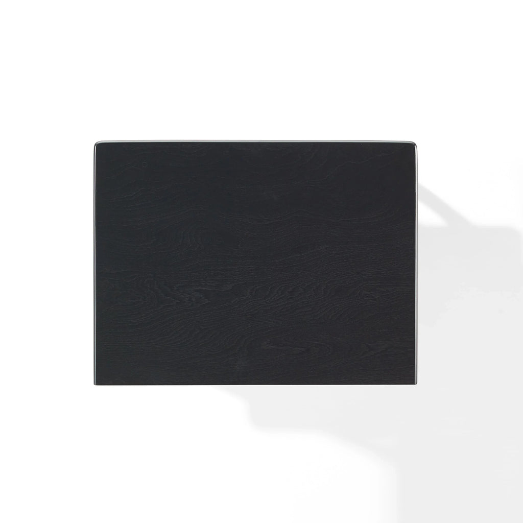 Black square wood table top with subtle wood grain on white background