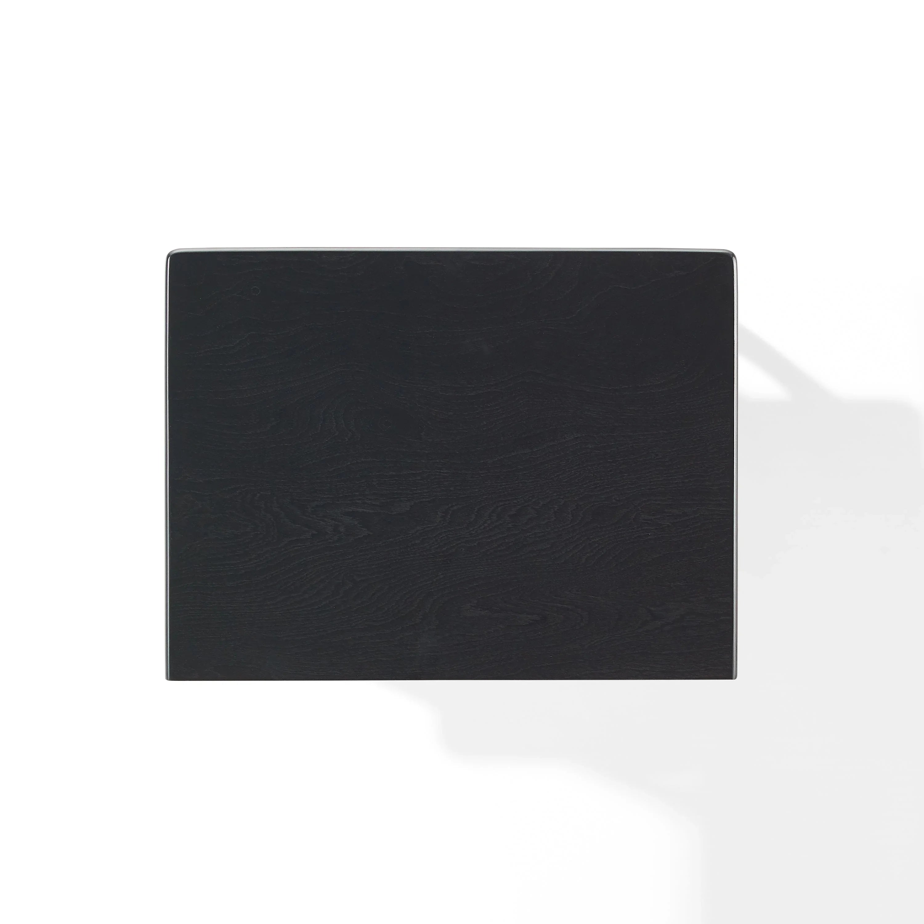 Black square wood table top with subtle wood grain on white background