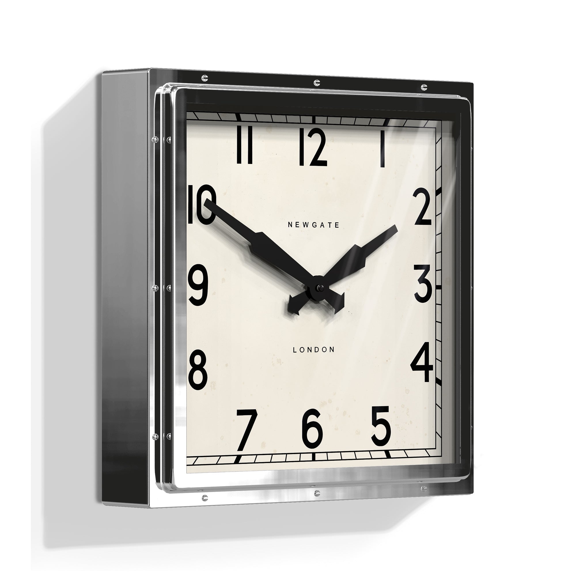 Newgate Quad Wall Clock Chrome - Modern Minimalist Design