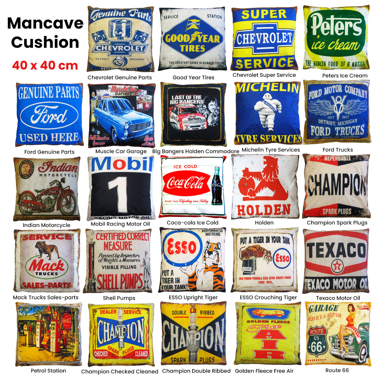 Australian Mancave Retro Cushion Chevrolet Genuine Parts 40 x 40 cm