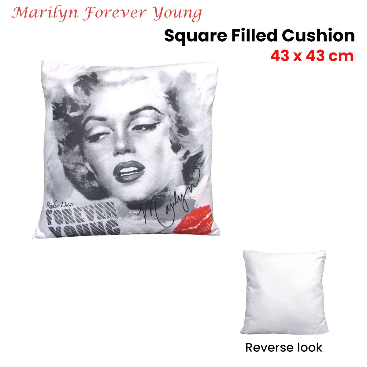 Marilyn Monroe Forever Young Square Filled Cushion 43 x 43 cm