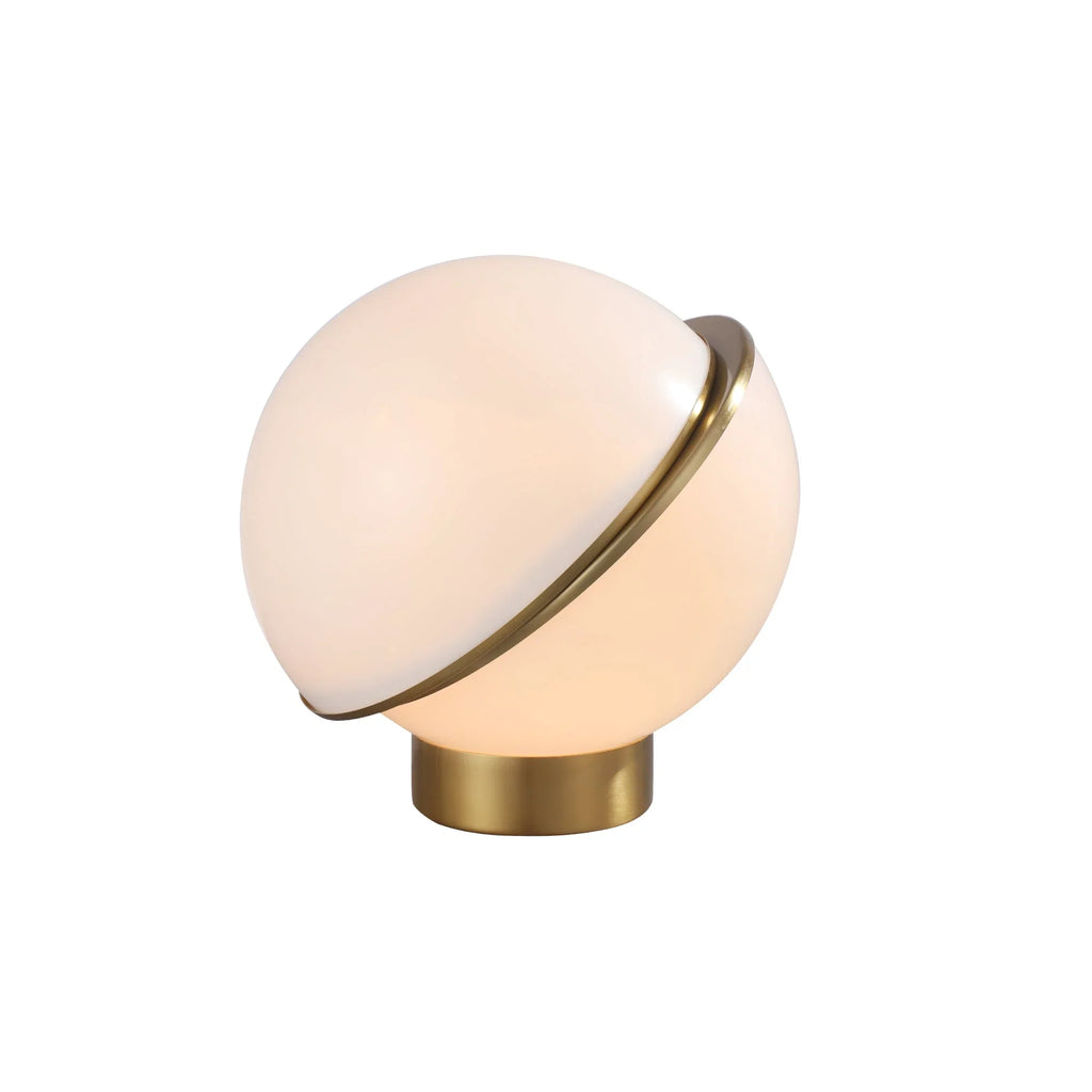 Modern globe table lamp with frosted glass shade and gold metal base