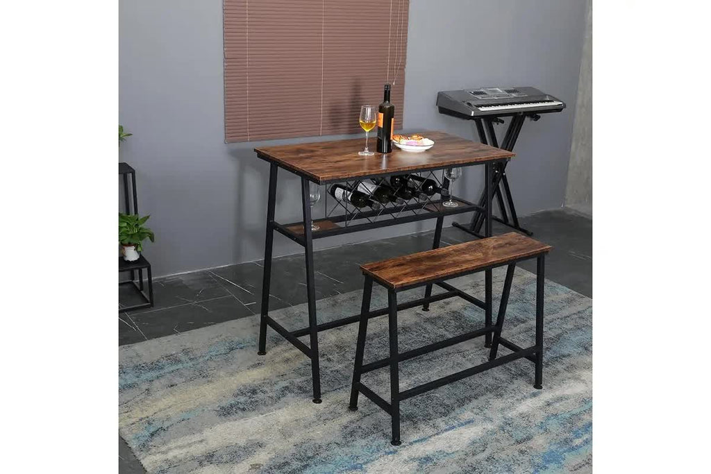 Viviendo Industrial Bar Table with Wine Storage - Rustic Brown 160cm