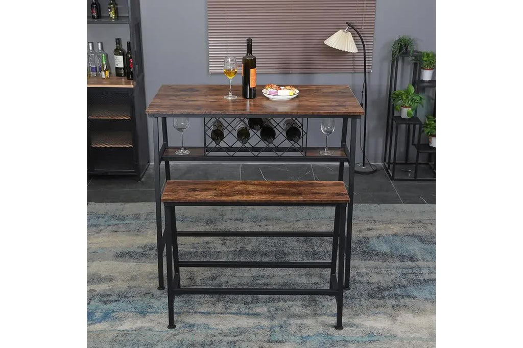 Viviendo Industrial Bar Table with Wine Storage - Rustic Brown 160cm