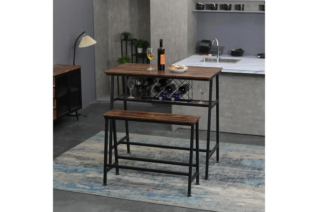 Viviendo Industrial Bar Table with Wine Storage - Rustic Brown 160cm