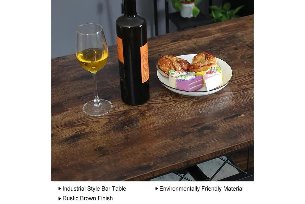 Viviendo Industrial Bar Table with Wine Storage - Rustic Brown 160cm