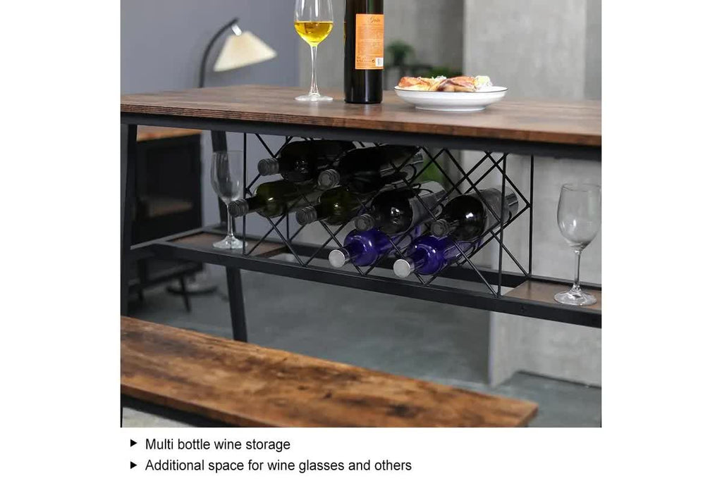 Viviendo Industrial Bar Table with Wine Storage - Rustic Brown 160cm
