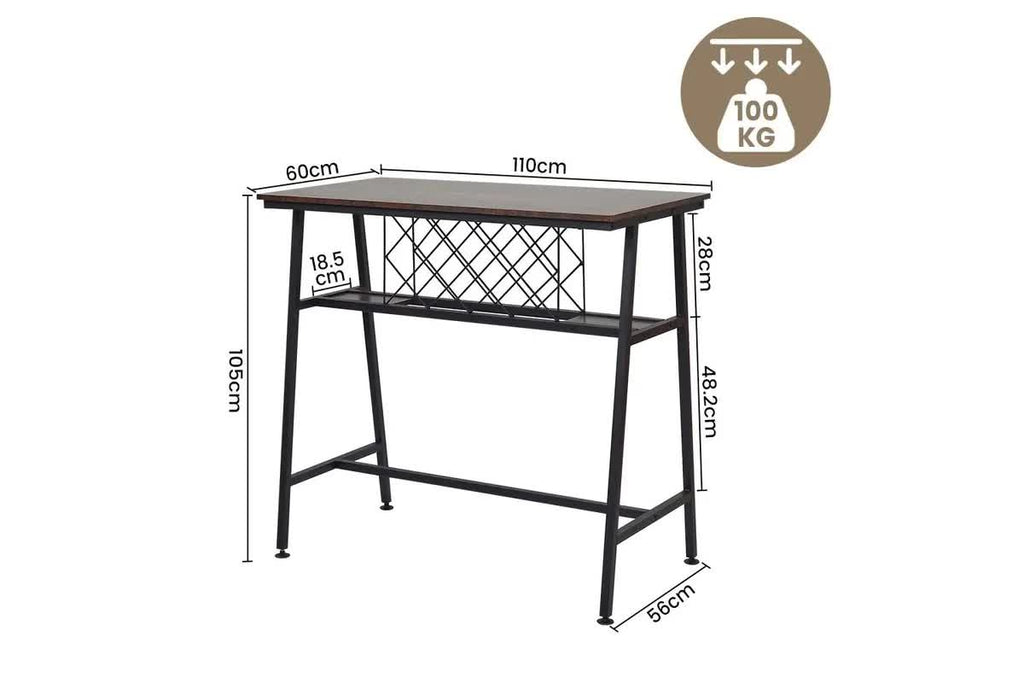 Viviendo Industrial Bar Table with Wine Storage - Rustic Brown 160cm
