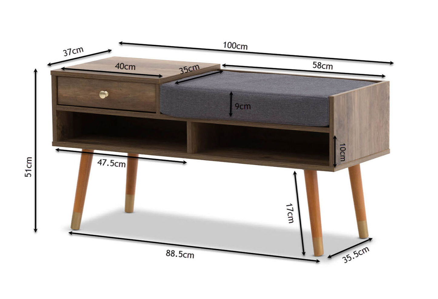 Walnut Modern Mid century Telephone sideboard seat& storage