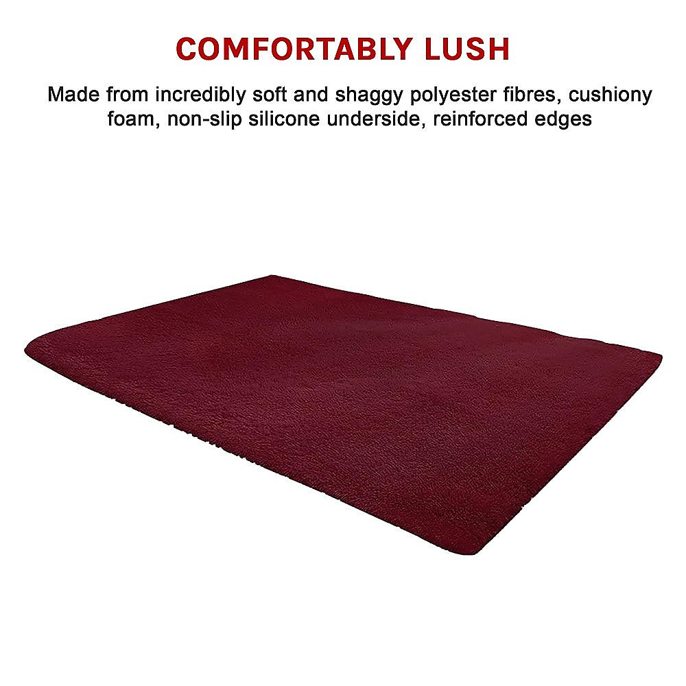 Okretro 200x140cm Floor Rugs Large Shaggy Rug Area Carpet Bedroom Living Room Mat - Burgundy