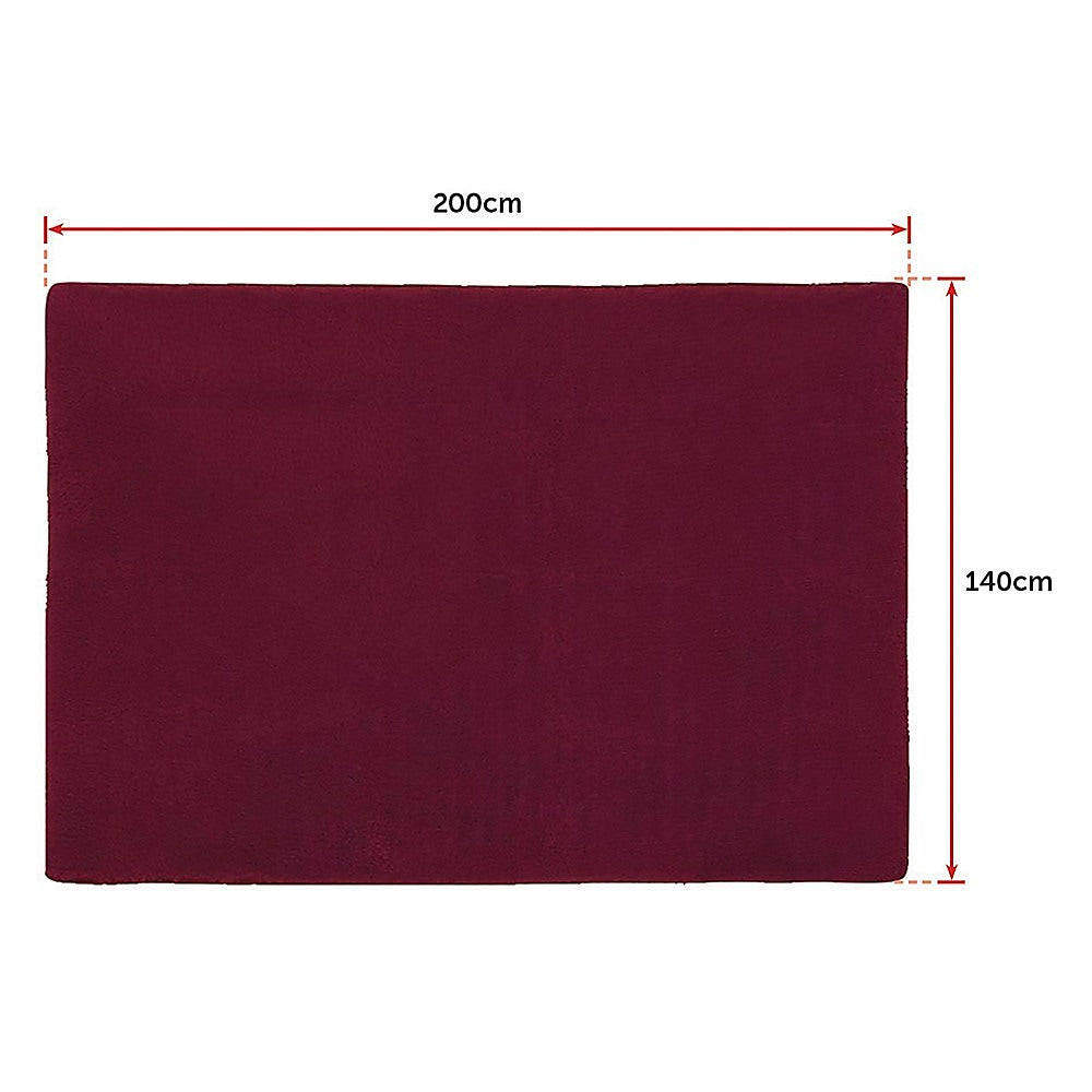 Okretro 200x140cm Floor Rugs Large Shaggy Rug Area Carpet Bedroom Living Room Mat - Burgundy