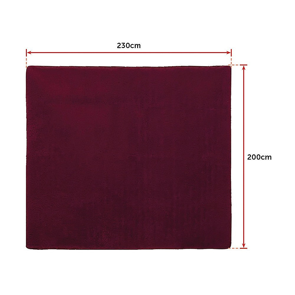 okretro 230x200cm Floor Rugs Large Shaggy Rug Area Carpet Bedroom Living Room Mat - Burgundy