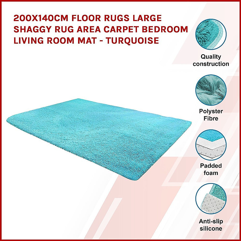 Okretro 200x140cm Floor Rugs Large Shaggy Rug Area Carpet Bedroom Living Room Mat - Turquoise