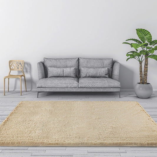 okretro 230x200cm Floor Rugs Large Shaggy Rug Area Carpet Bedroom Living Room Mat - Beige