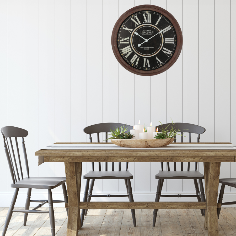 Vintage-Style 'Delcampe' Glass-Front Wall Clock 70cm