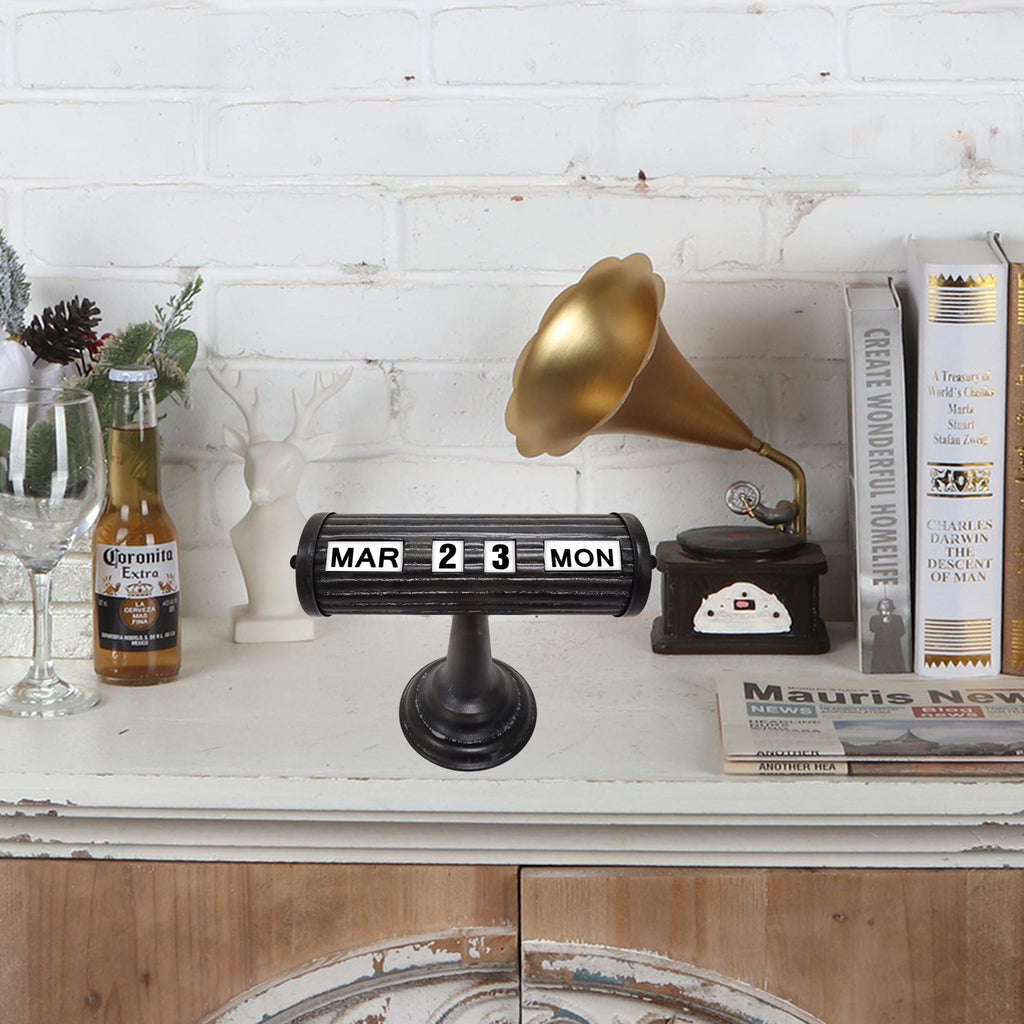 Vintage Style Black Table Top Calendar 24x18cm