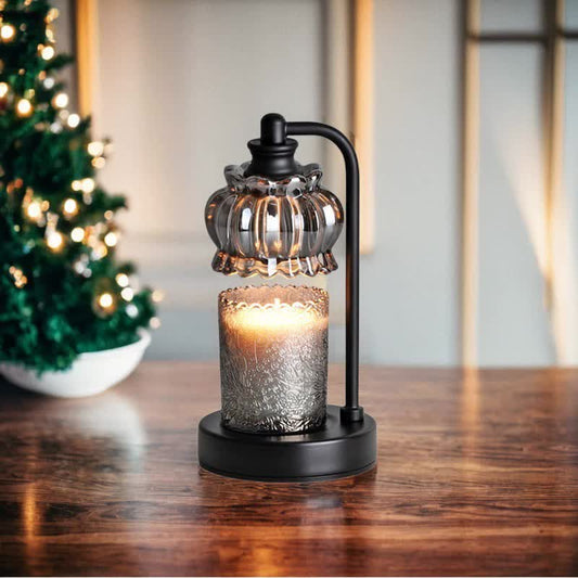 Black Vintage Glass Shade Candle Warmer Lamp with Dimmer and Bonus Bulbs - Elegant Home Decor