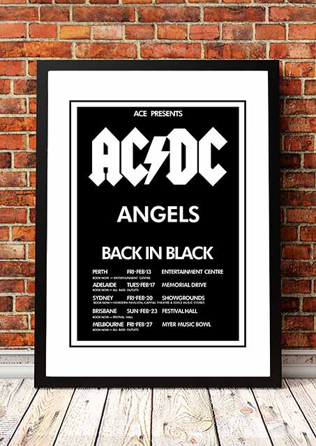 AC/DC / The Angels (Angel City) 'Back In Black' Australian Tour Poster 1981 - Framed A1 X-large 841mm x 594mm