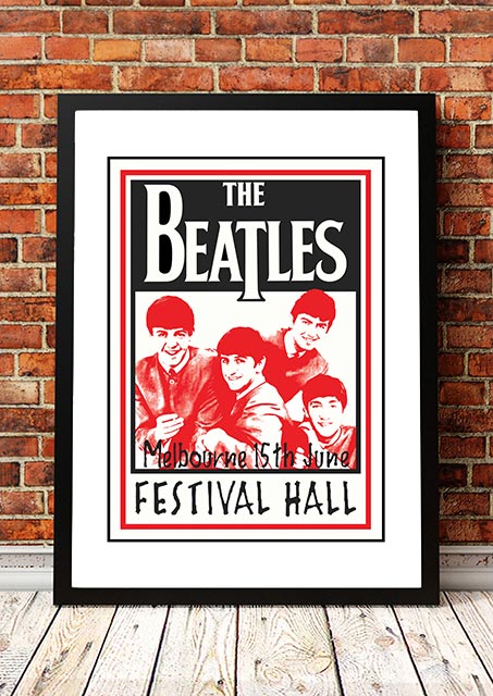 The Beatles 'Festival Hall' Melbourne, Australian Tour Poster 1964- Framed A4small 297mm x 210mm