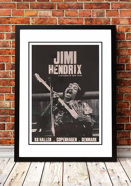 Vintage Jimi Hendrix 'KB Hallen' Copenhagen, Denmark Poster 1970 - Framed A2 Large