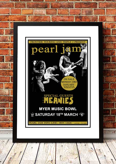 Pearl Jam 'Myer Music Bowl' Melbourne, Australian Tour Poster 1995- Framed A4 small