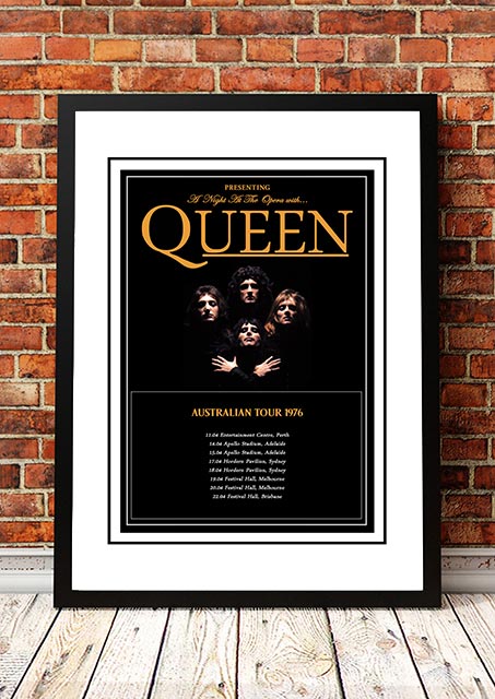 Queen 'A Night At The Opera' Australian Tour Poster 1976- Framed A4 small