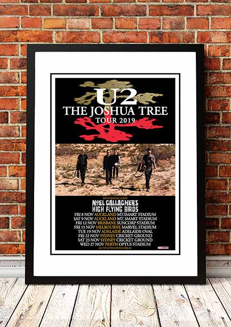 U2 'Joshua Tree' Australian Tour Poster 2019- Framed A4size small