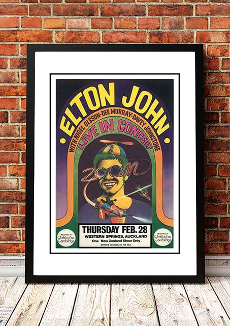 Elton John ‘Western Springs’ Auckland, NZ Concert Poster 1971 - Framed A4