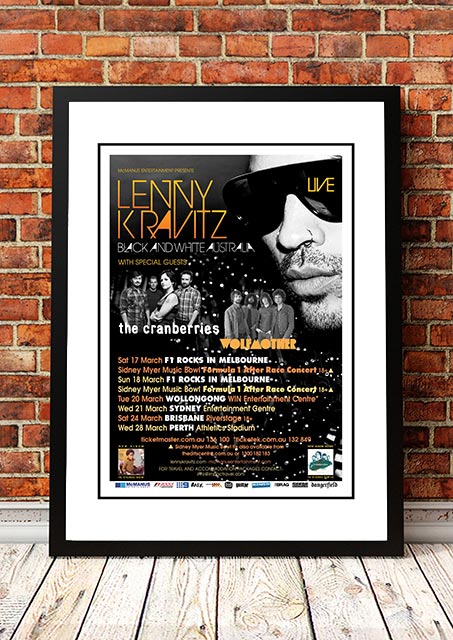 Vintage Lenny Kravitz ‘Black and White' Australian Tour Poster 2012 - Framed A4