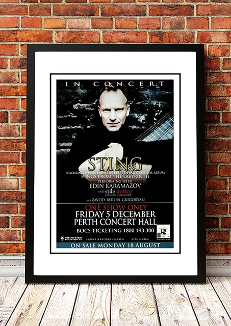 Vintage Sting ‘Songs from the Labyrinth’ Perth, Australia Concert Poster 2008 - Framed A4