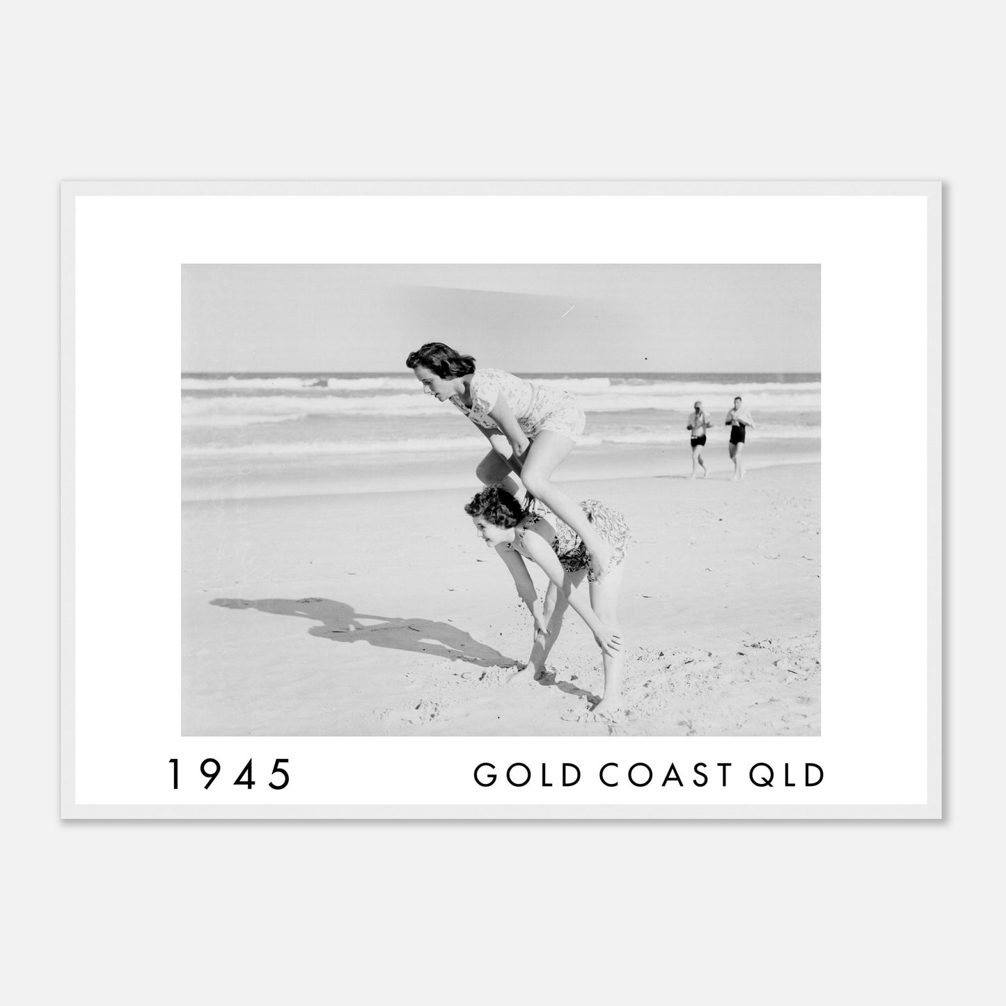 Bathing Beauties on Gold Coast beach Queensland 1945 restored vintage framed photograph