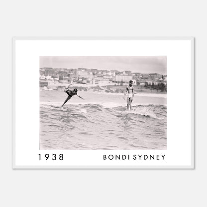 Bondi Beach surfers duo Sydney 1938 restored vintage framed photograph